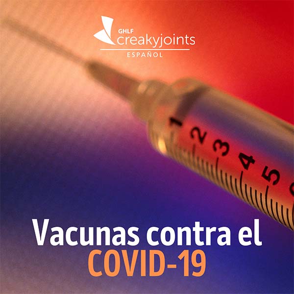 Image of a syringe with caption Vacunas contra el COVID-19