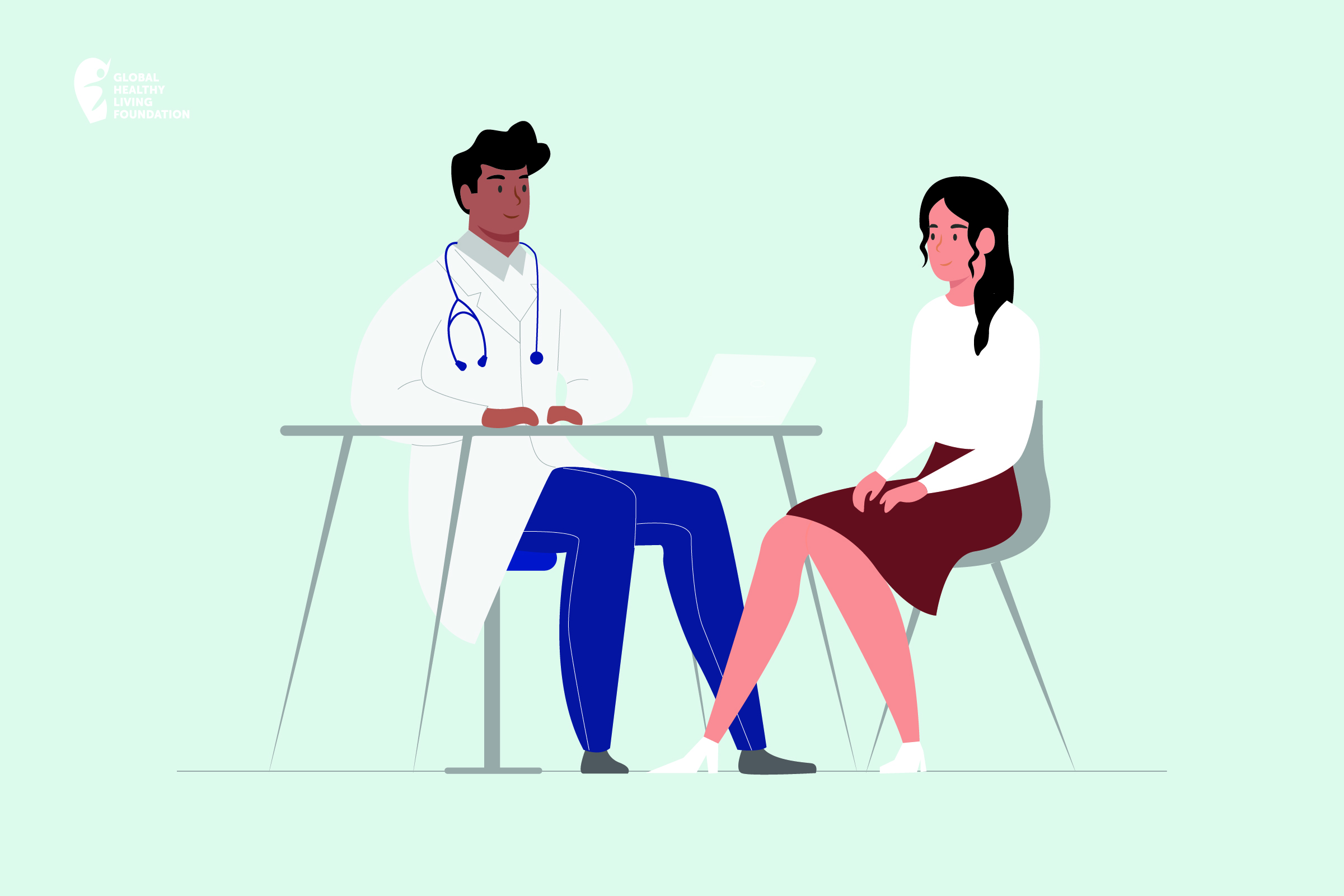 Cartoon image of doctor talking to patient